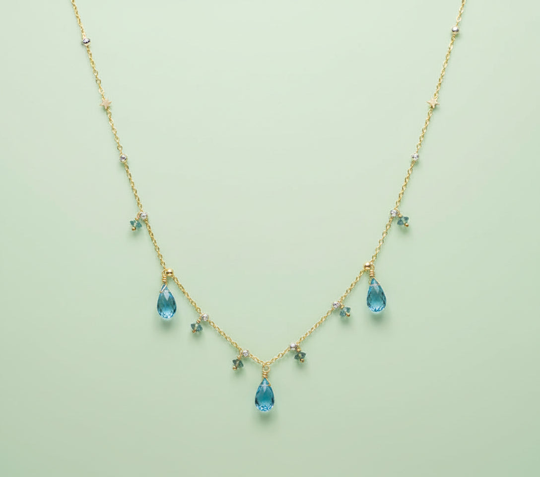 Waterfall necklace with Swiss Baby Blue Topaz