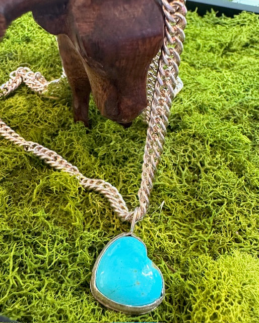 Sterling Silver Necklace featuring Kingman Turquoise Heart