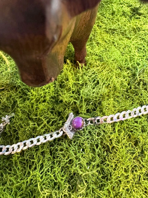Sterling Silver bracelet, purple stone w/pistol